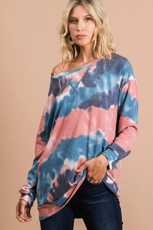 bibi tie dye french terry pull over with front stitching detail - additional image