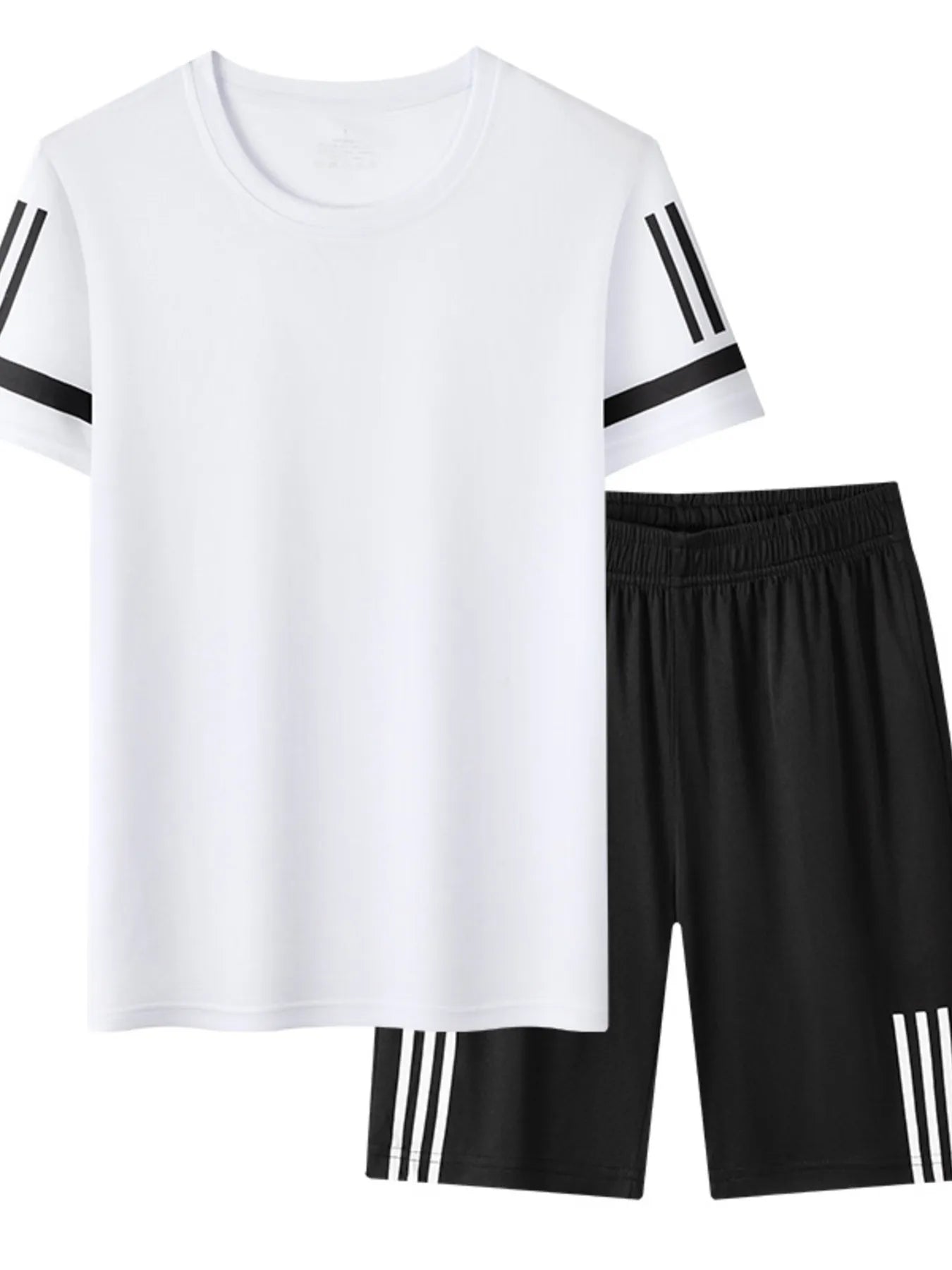 men's men's plus size round neck short sleeve top and shorts set - back view