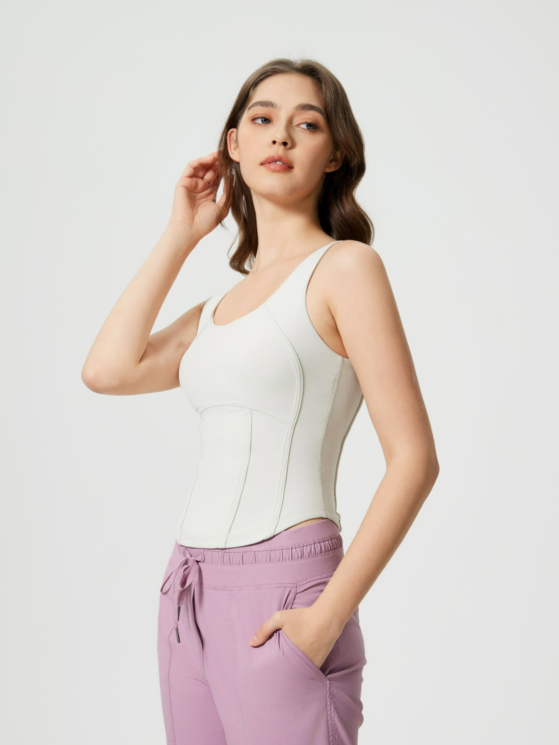 Millennia Round Neck Wide Strap Active Tank with Detachable Chest Pads