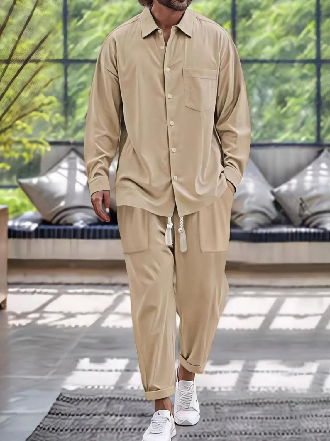 men's men's button down long sleeve shirt and pants set - styling option