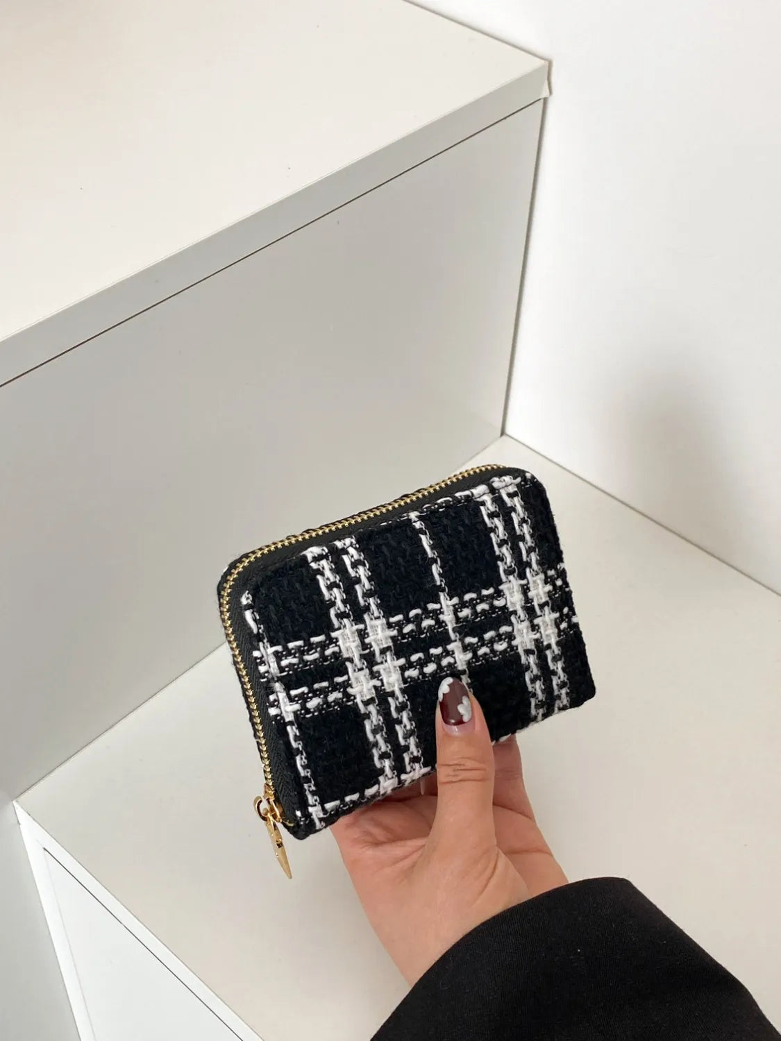 Plaid Polyester Card Case Black One Size