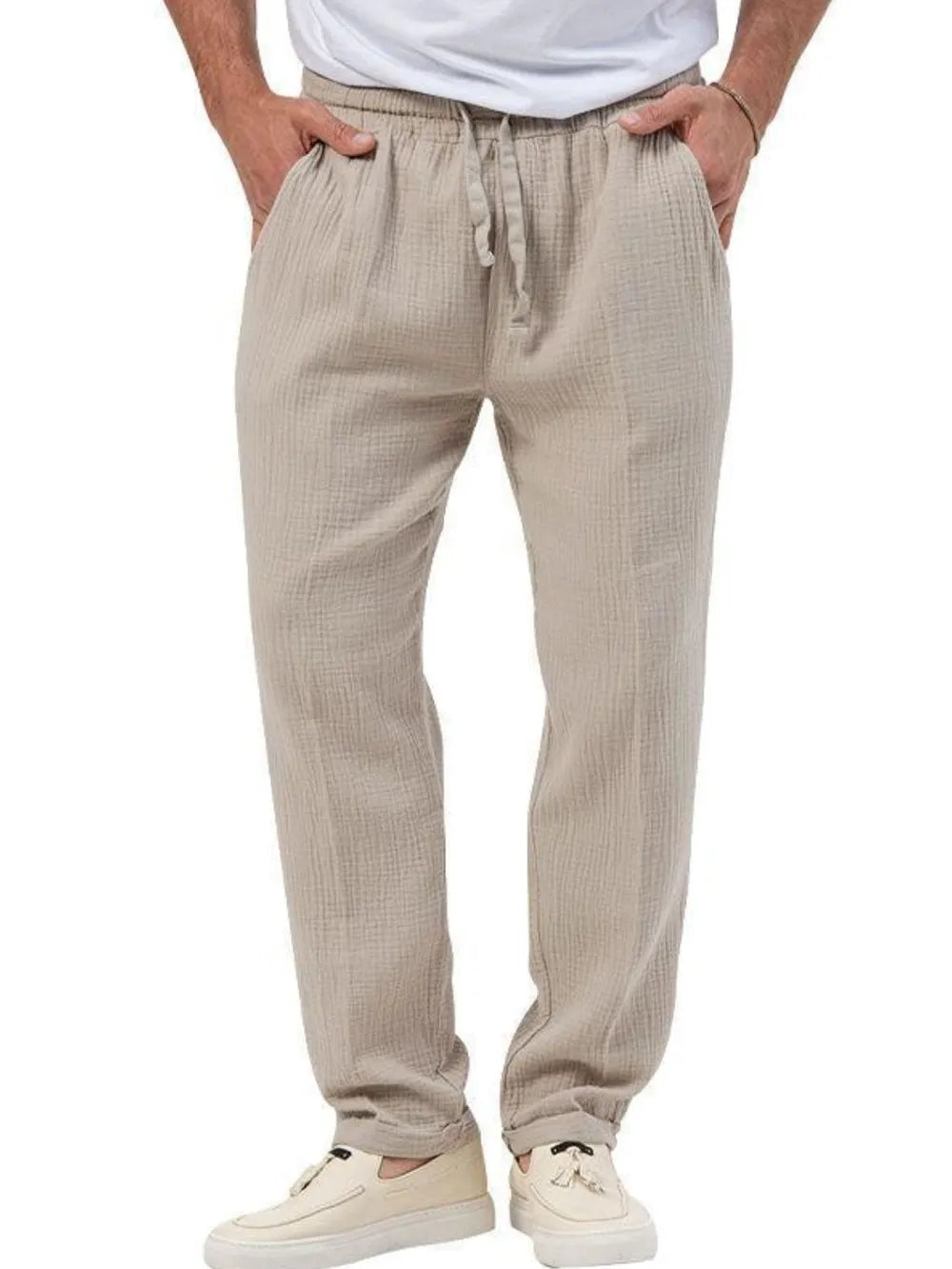 Men's Plus Size Drawstring Texture Pants Khaki