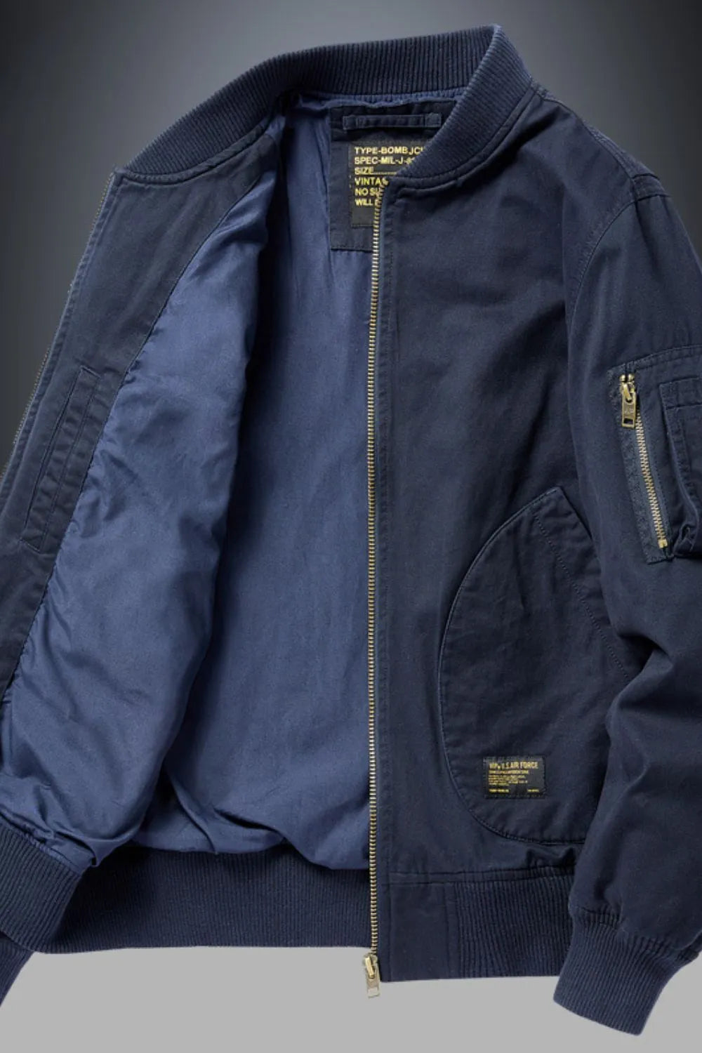 Men's Plus Size Zip Up Baseball Collar Bomber Jacket Navy