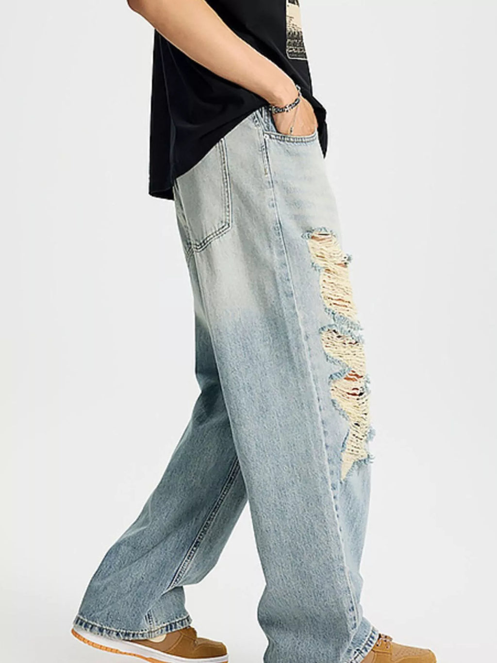 men's men's full size distressed wide leg jeans plus size - product detail