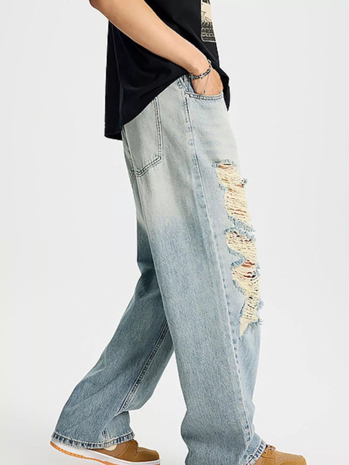 men's men's full size distressed wide leg jeans plus size - product detail