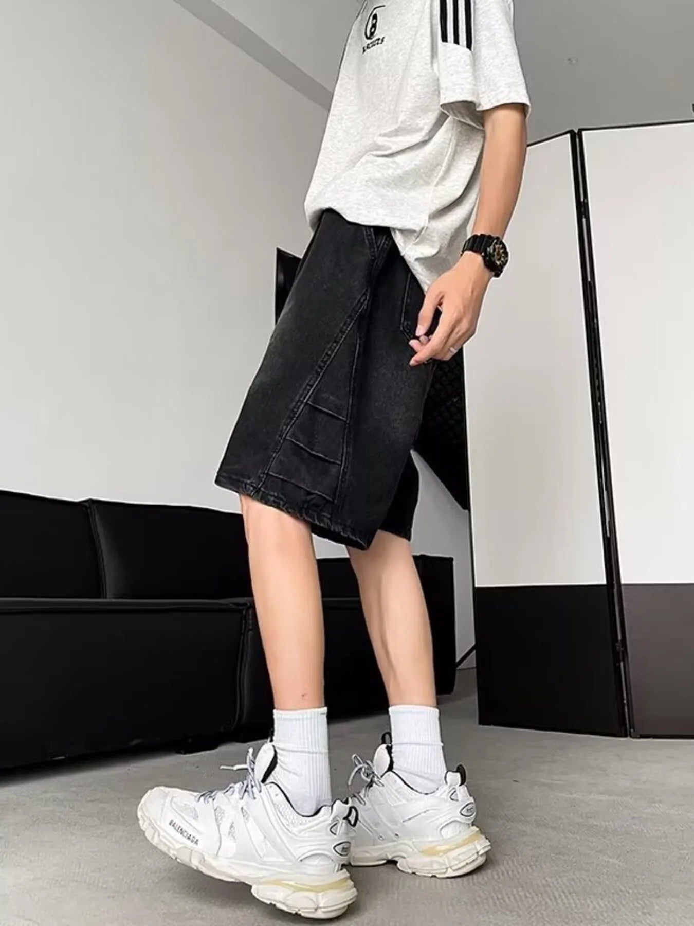 men's men's plus size wash loose fit denim shorts - extra view