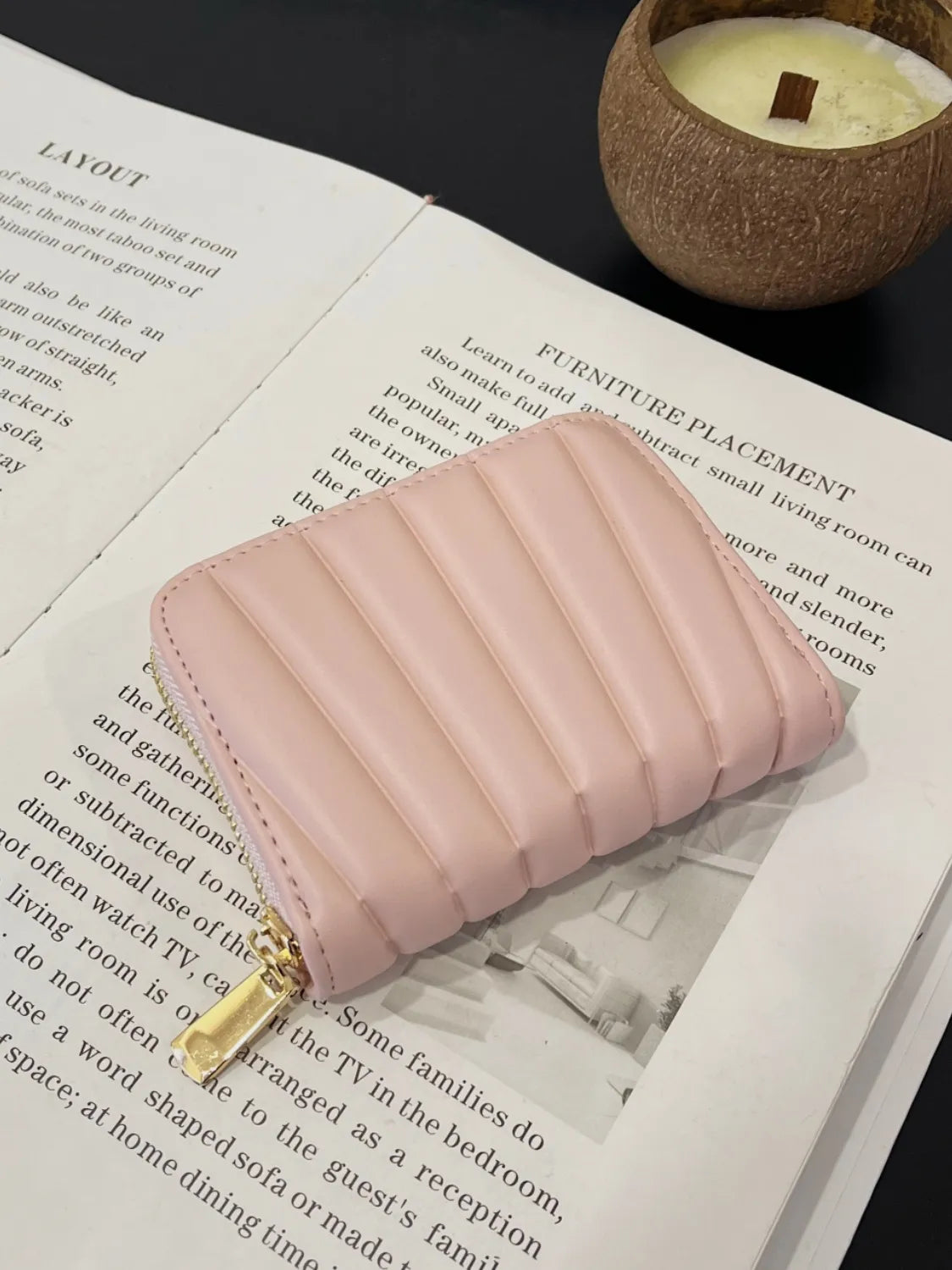 Solid PU Leather Mini Wallet Blush Pink One Size