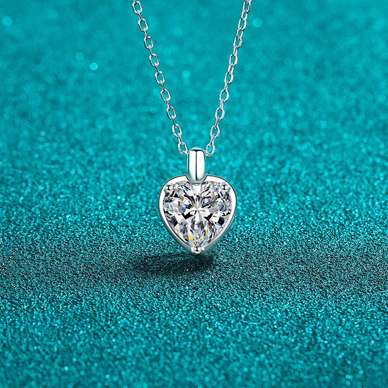 2 carat moissanite 925 sterling silver heart shape necklace styled as a women’s apparel