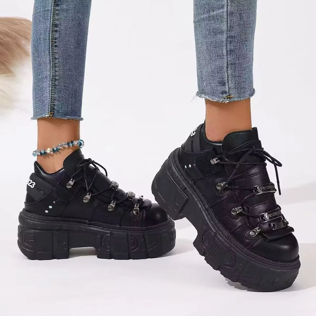 women's lace up platform sneakers - side view