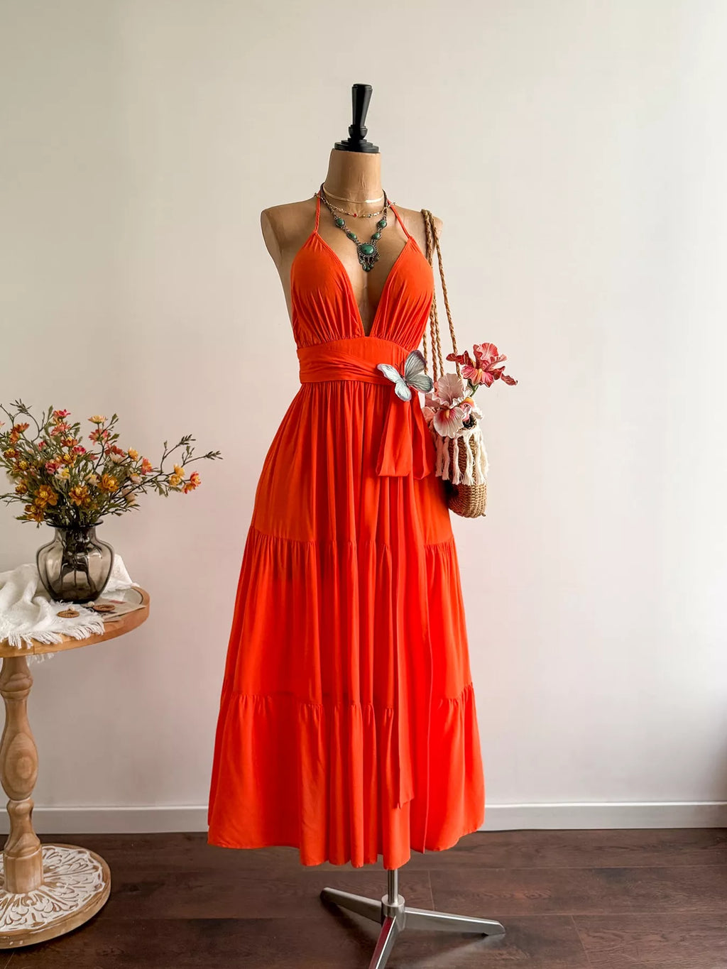 women's halter neck tiered dress - main product image