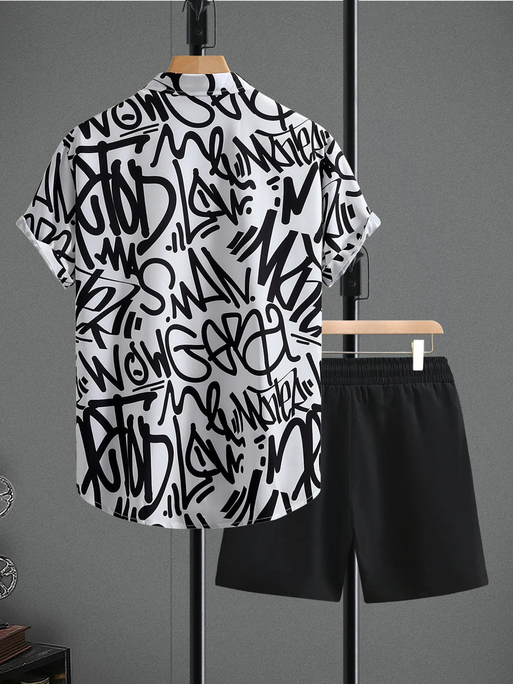 men's men's letter print shirt and shots set - alternate angle