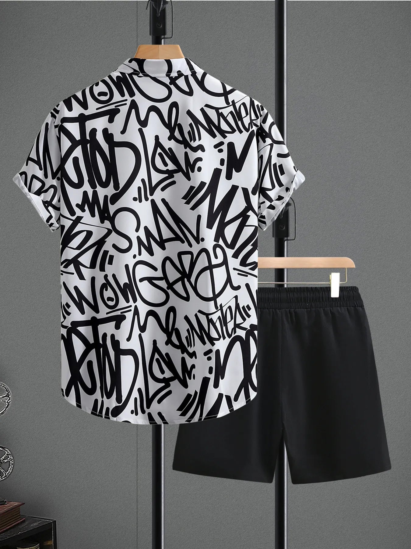 men's men's letter print shirt and shots set - alternate angle