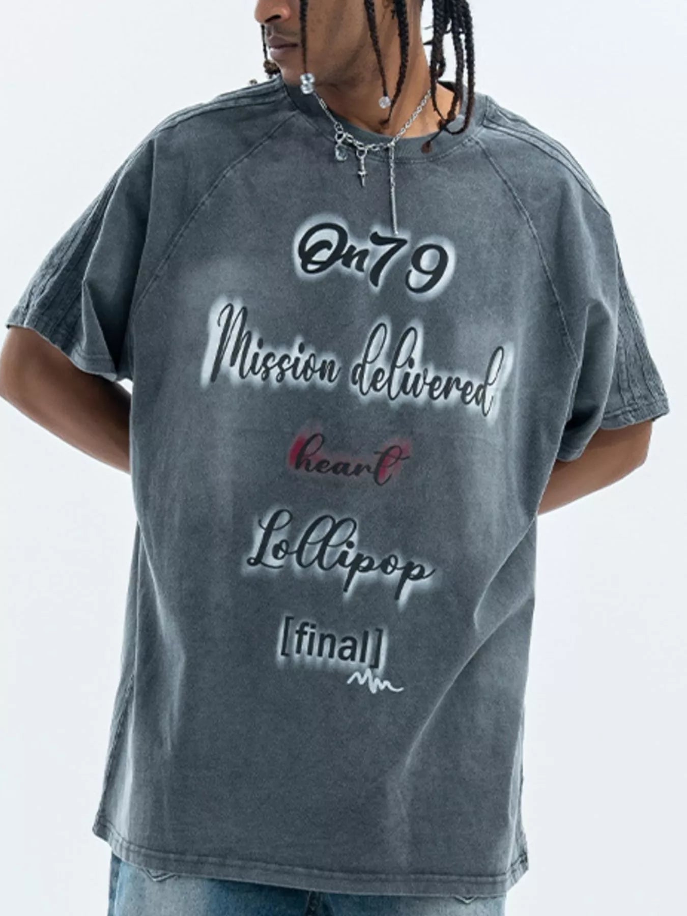 men's men's letter round neck oversized t-shirt - styled view