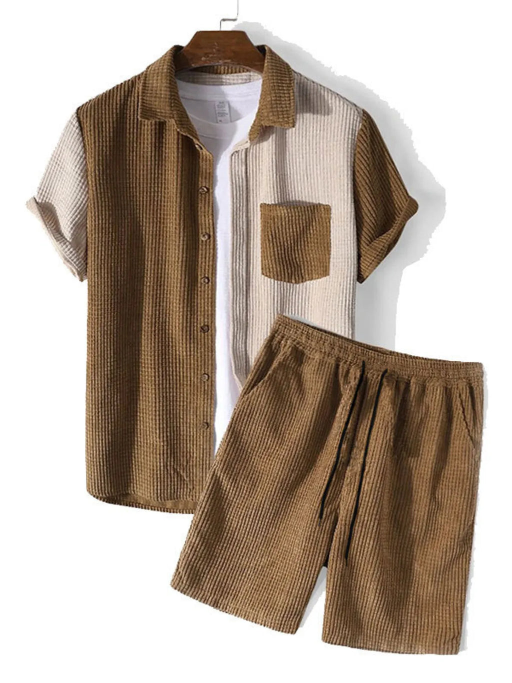 men's men's full size contrast shots sleeve shirt and shorts set plus size - main product image