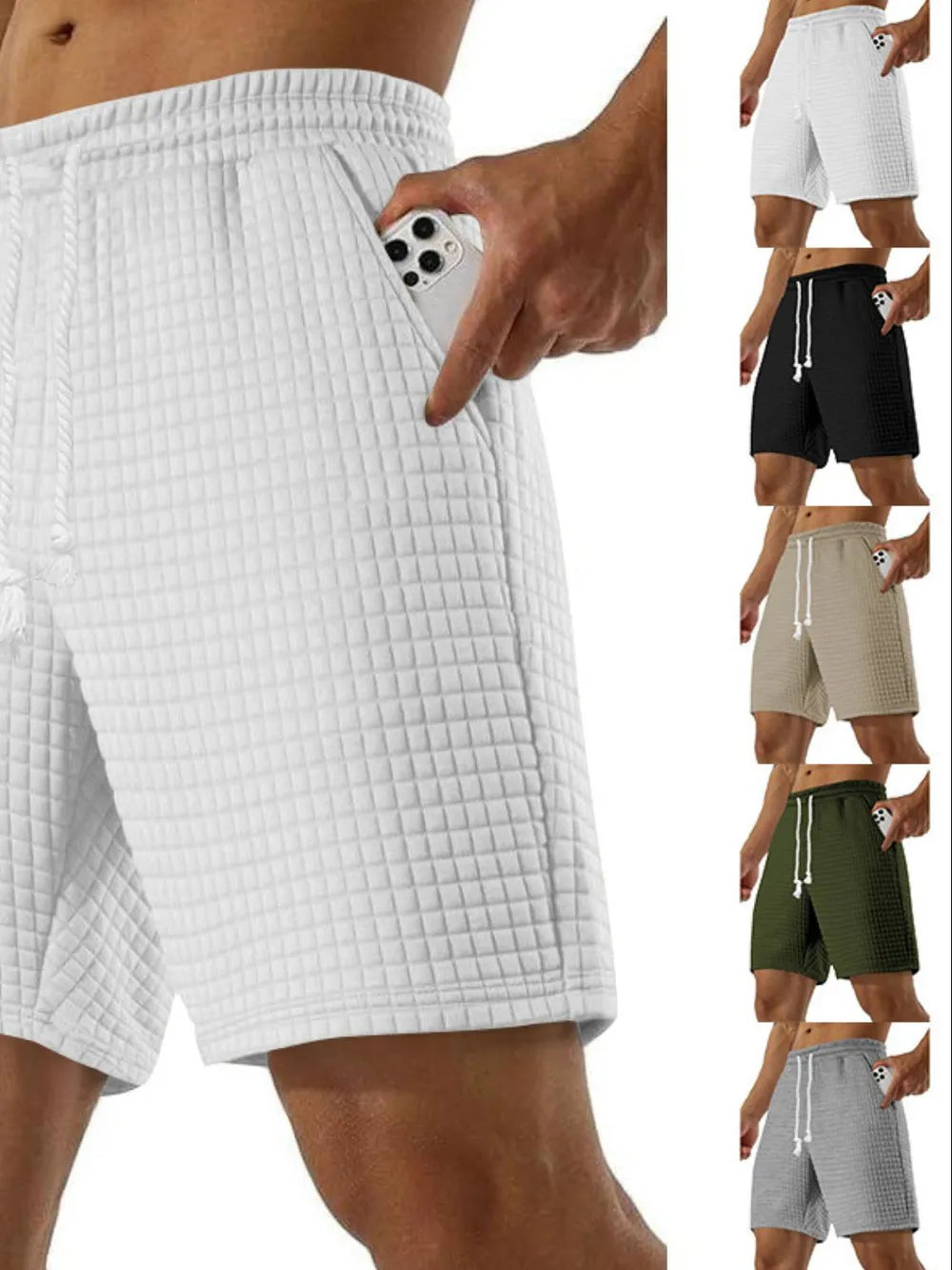men's full size drawstring textured shorts plus size shown as men’s shorts