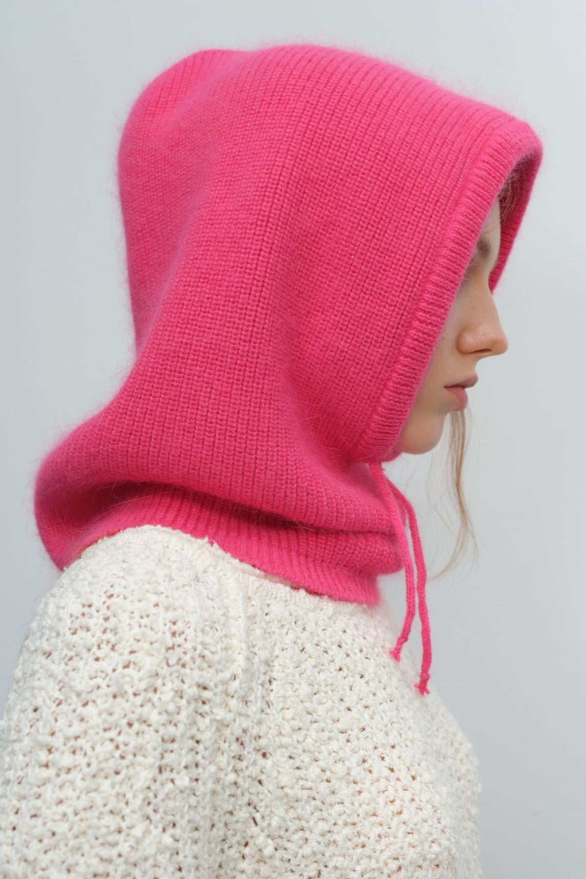 Drawstring Solid Color Thermal Knit Hat Hot Pink One Size