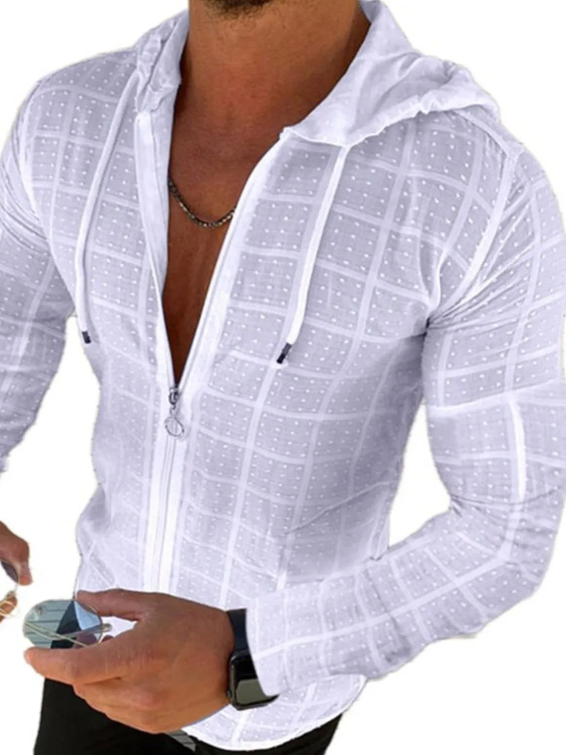 Men's Full Size Zip Up Long Sleeve Hooded Top Plus Size