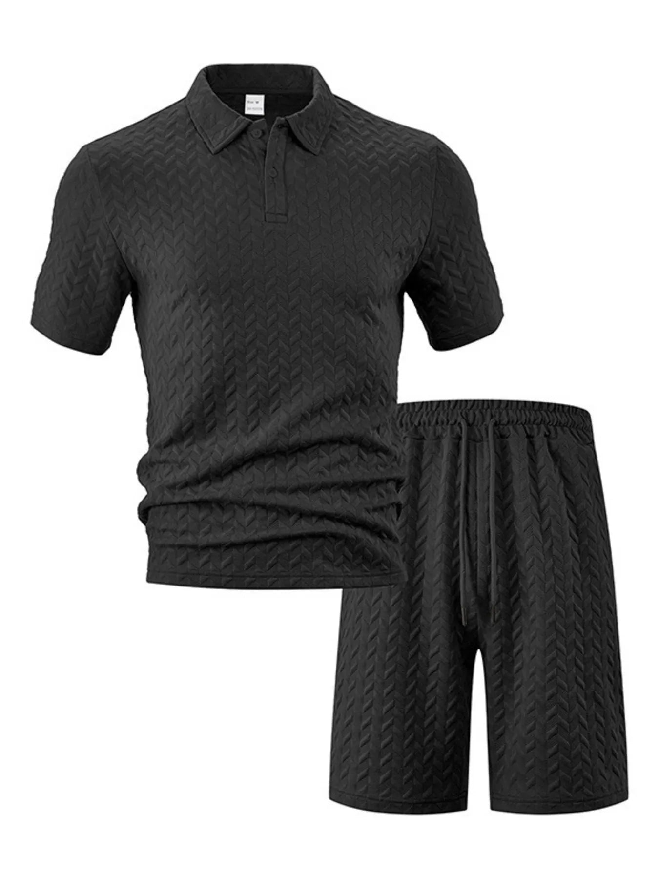 men's men's full size textured polo shirt and shorts set plus size - second view