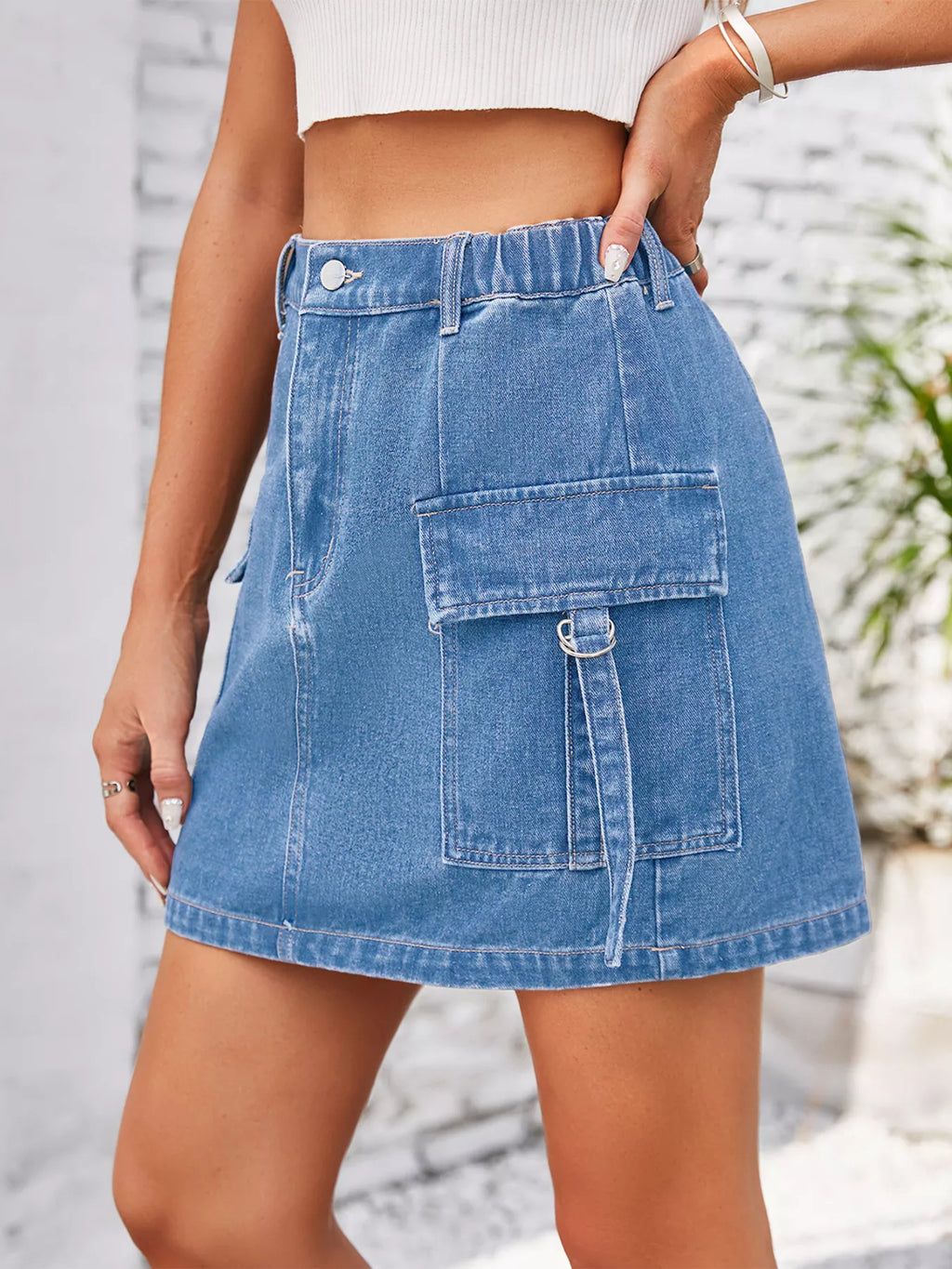 women's casual cargo denim skirt - extra view