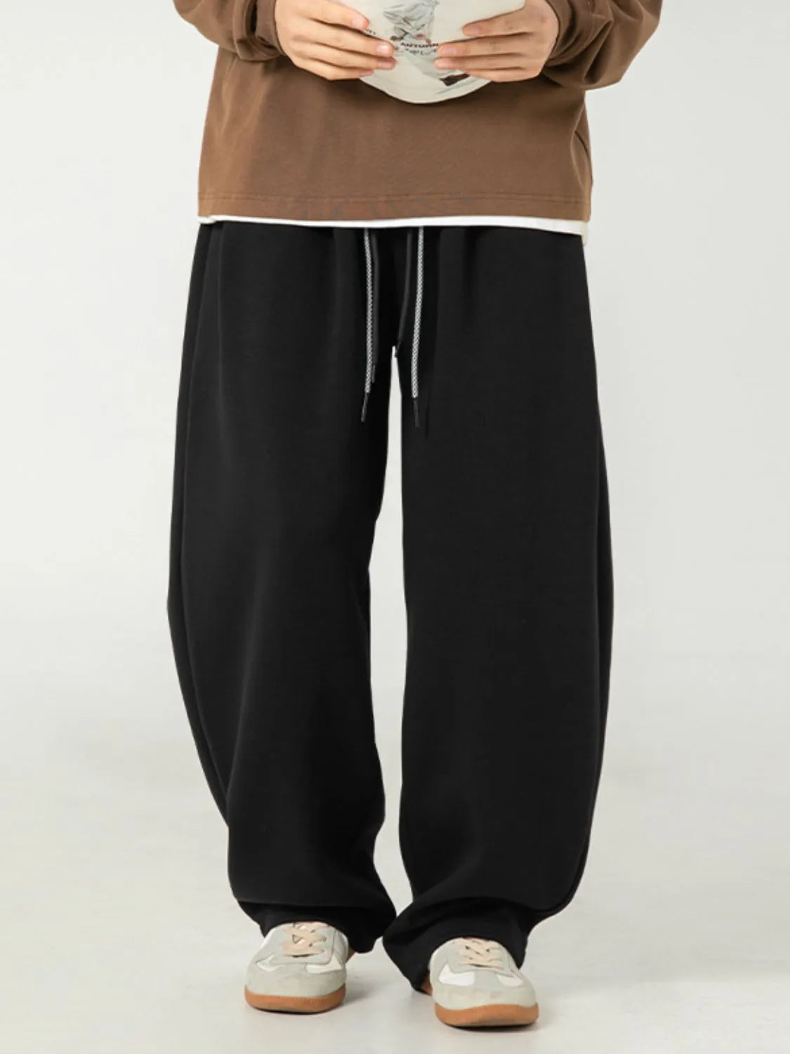Men's Plus Size Drawstring Wide Leg Pants Black