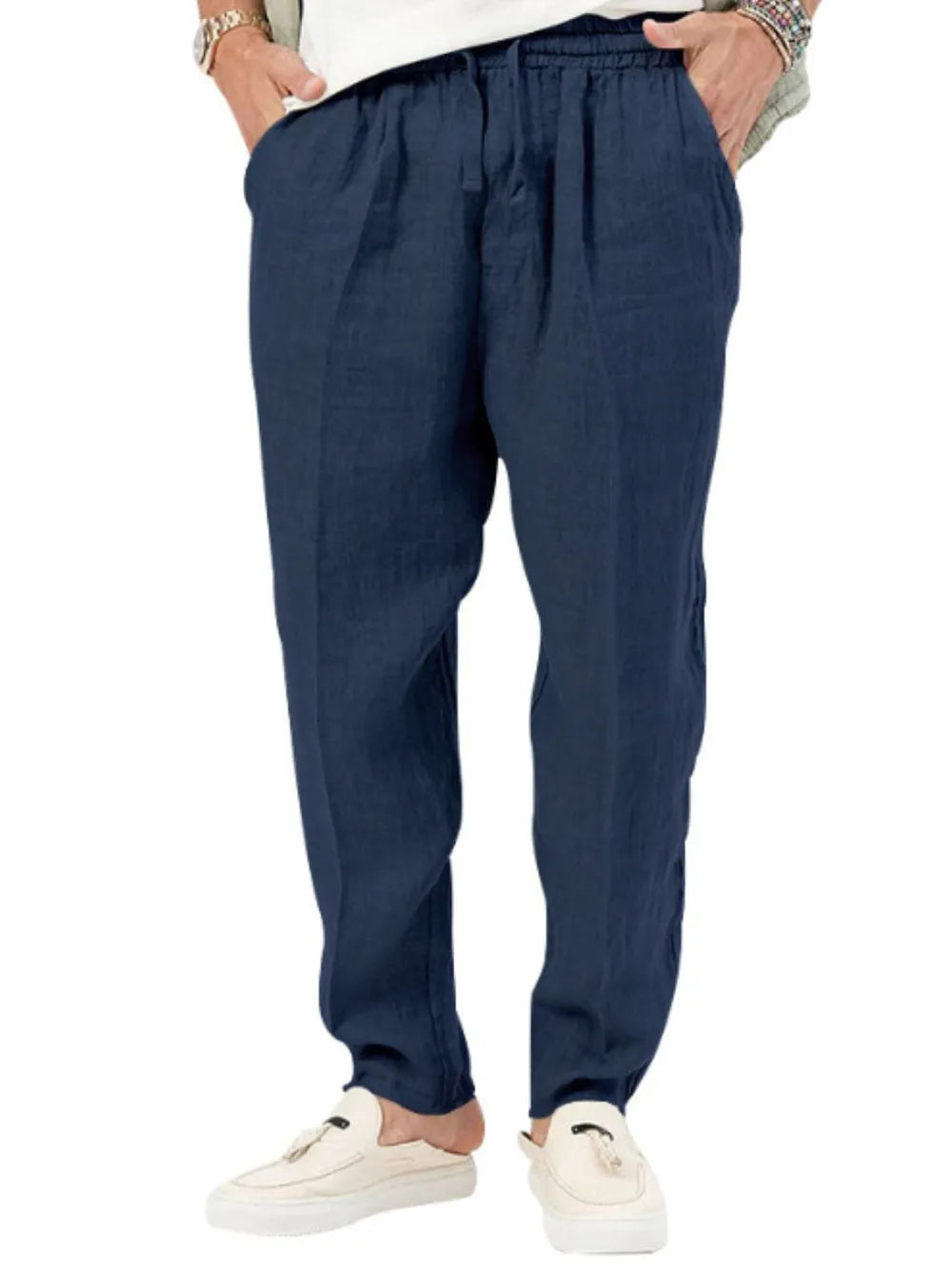 Men's Plus Size Drawstring Pants with Pockets Navy