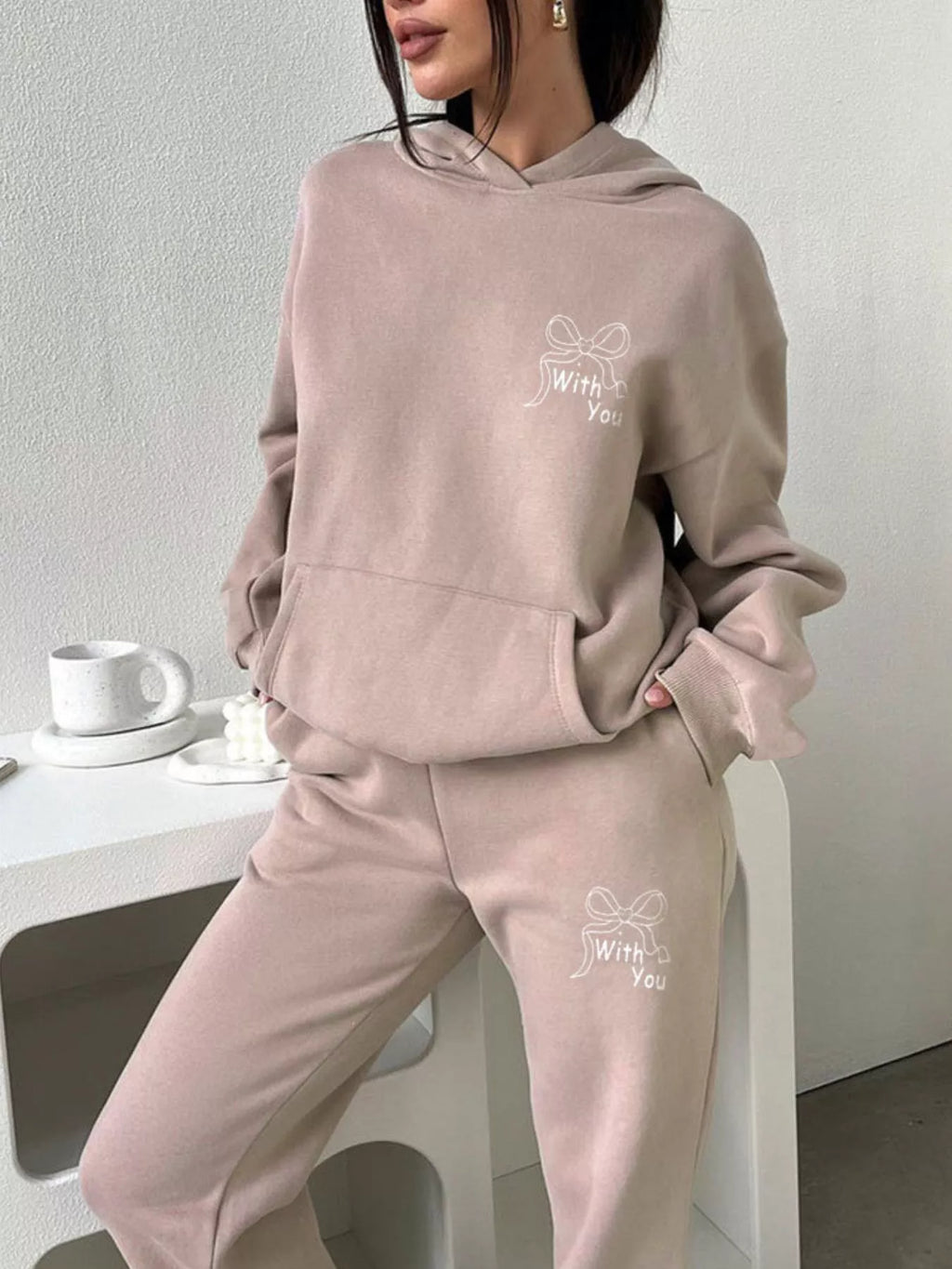 women's dropped shoulder hoodie and pants set - alternate angle