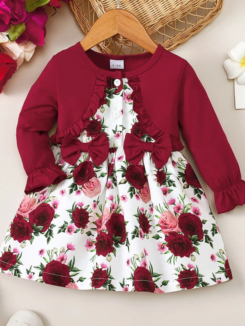frill floral round neck flounce sleeve dress — stylish clothing for kids