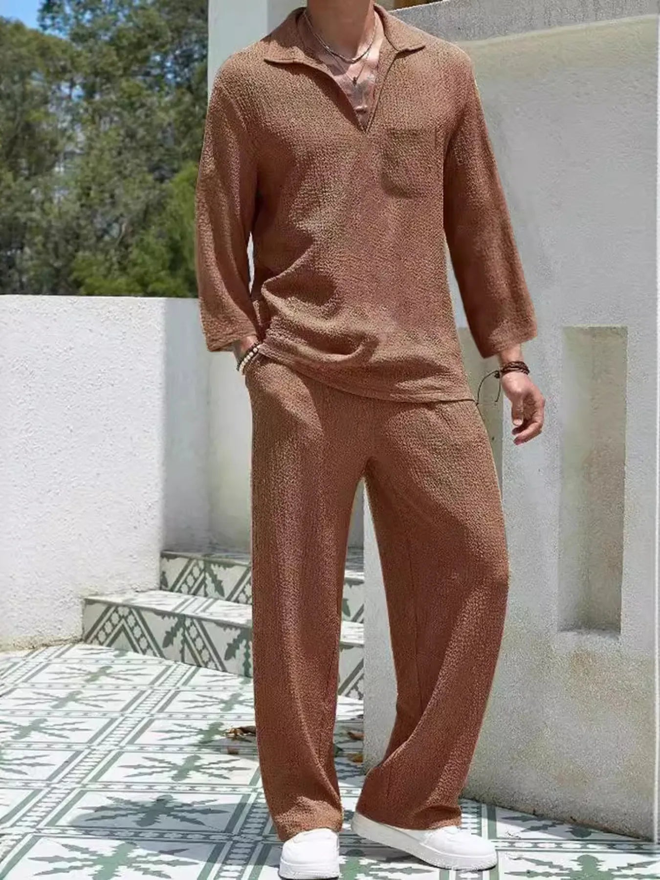 men's men's plus size long sleeve top and pants set - additional image