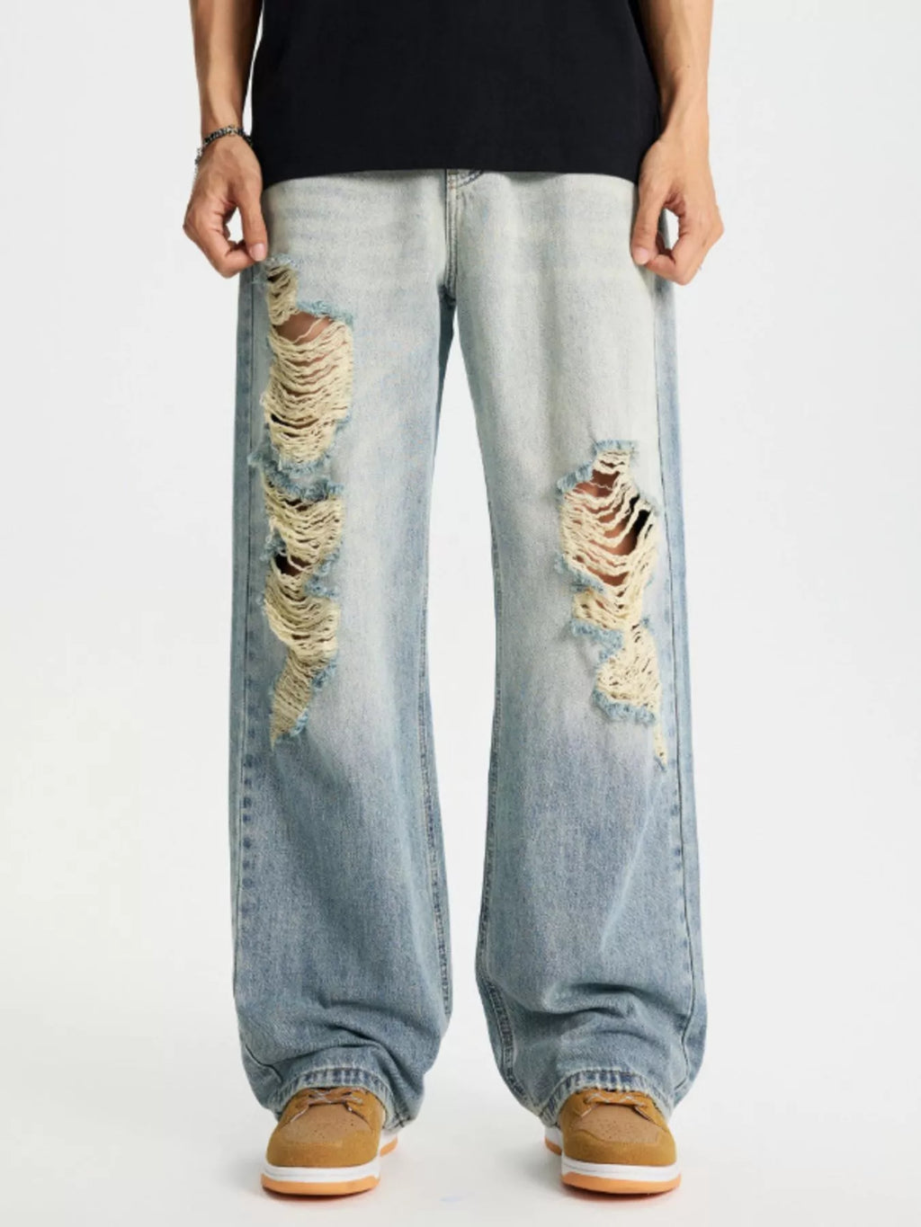 men's men's full size distressed wide leg jeans plus size - back view