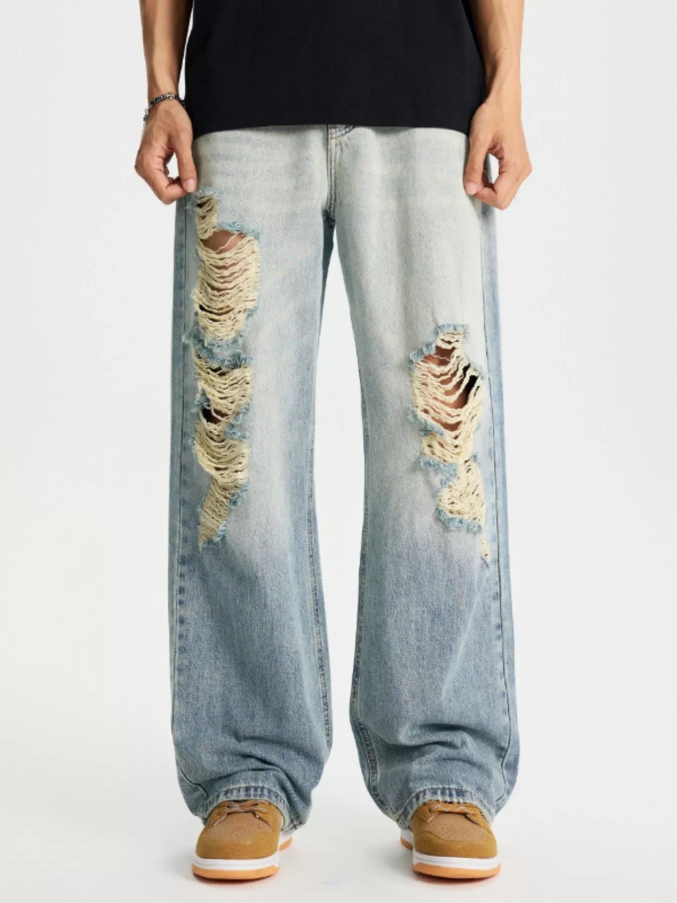 men's men's full size distressed wide leg jeans plus size - back view