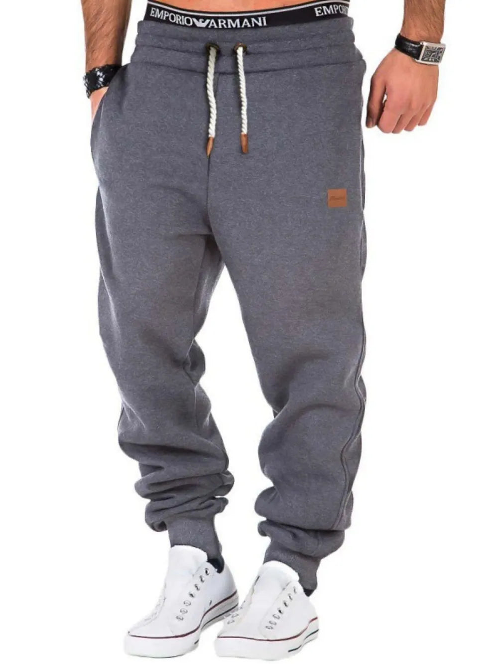 Men's Full Size Drawstring Pants Plus Size Dark Gray