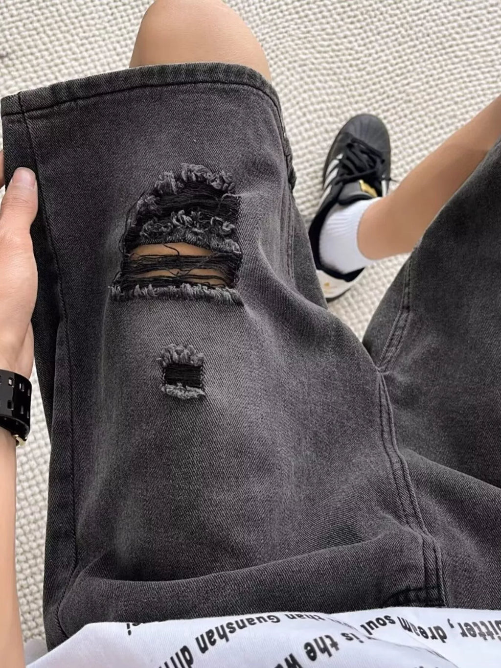 men's men's full size casual loose fit ripped denim shorts plus size - product detail