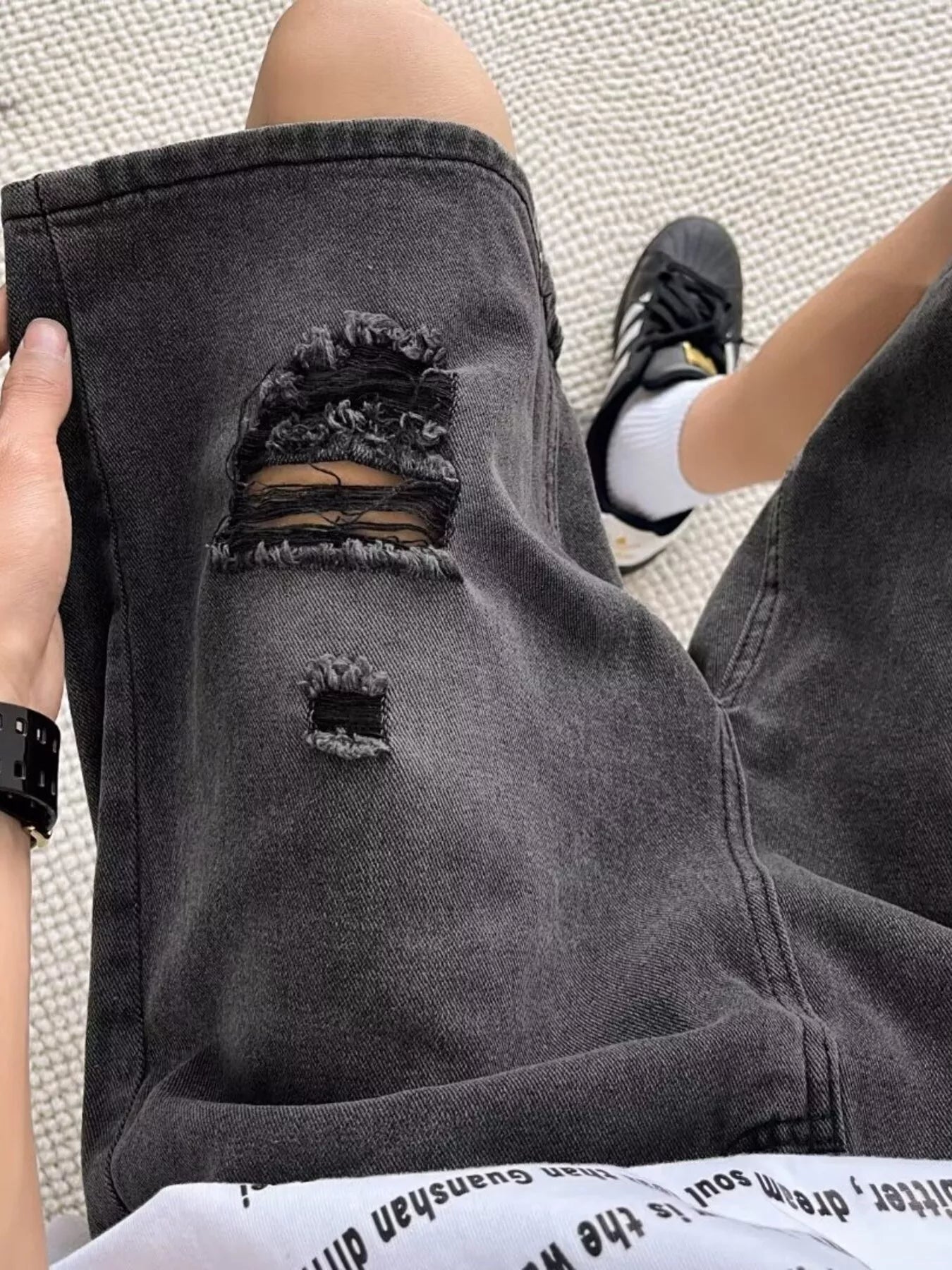 men's men's full size casual loose fit ripped denim shorts plus size - product detail