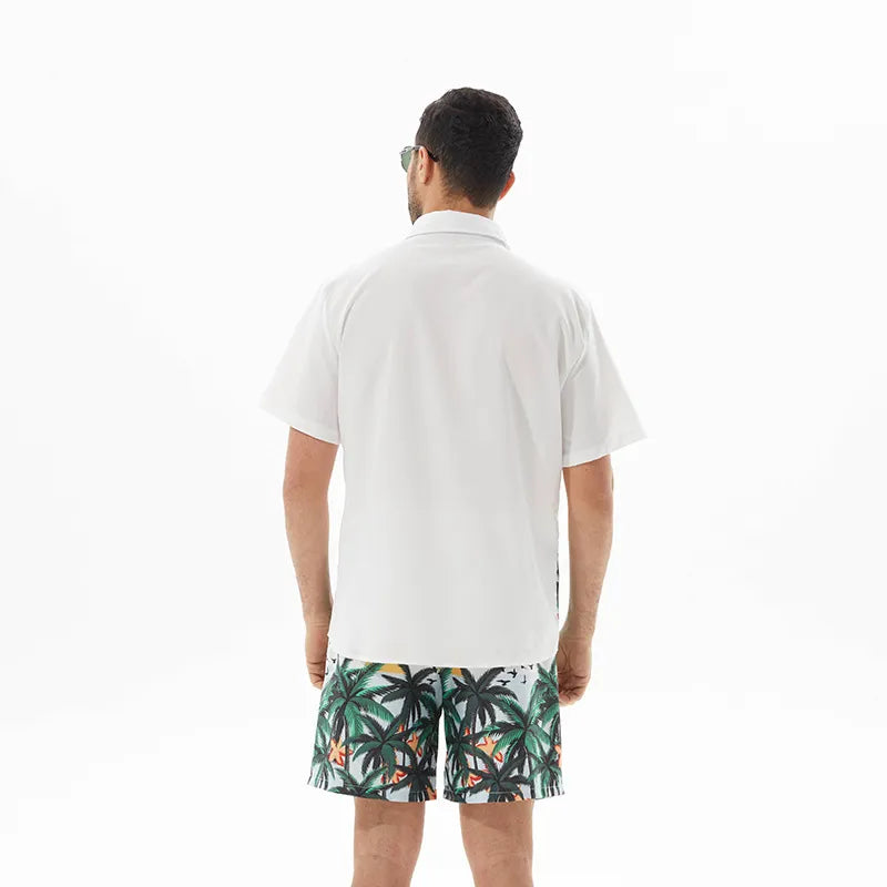 men's men's full size printed short sleeve shirt and shorts set plus size - side view