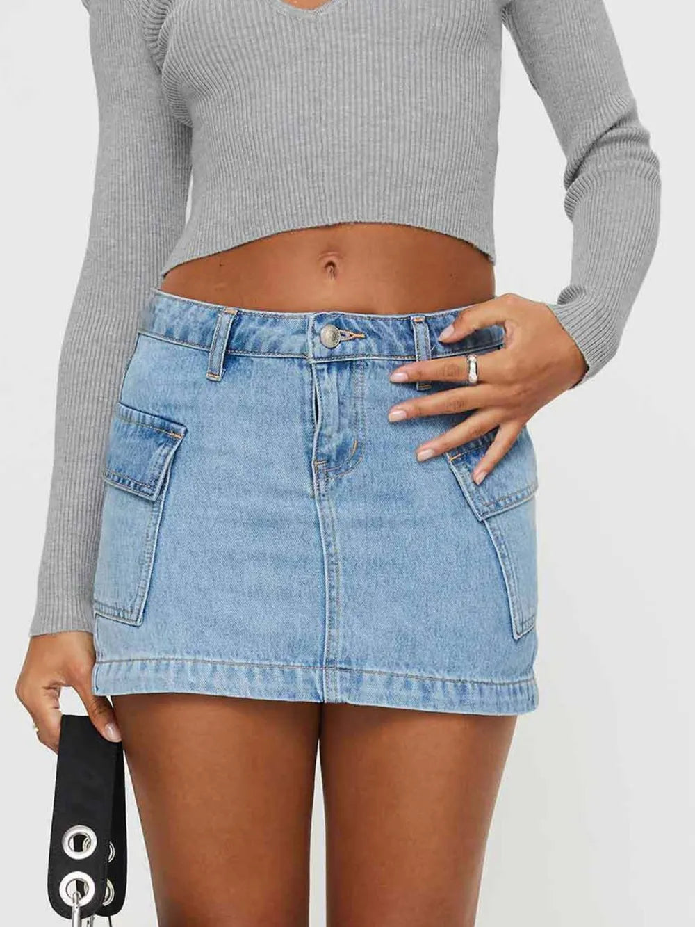 Mini Cargo Denim Skirt with Pockets Light