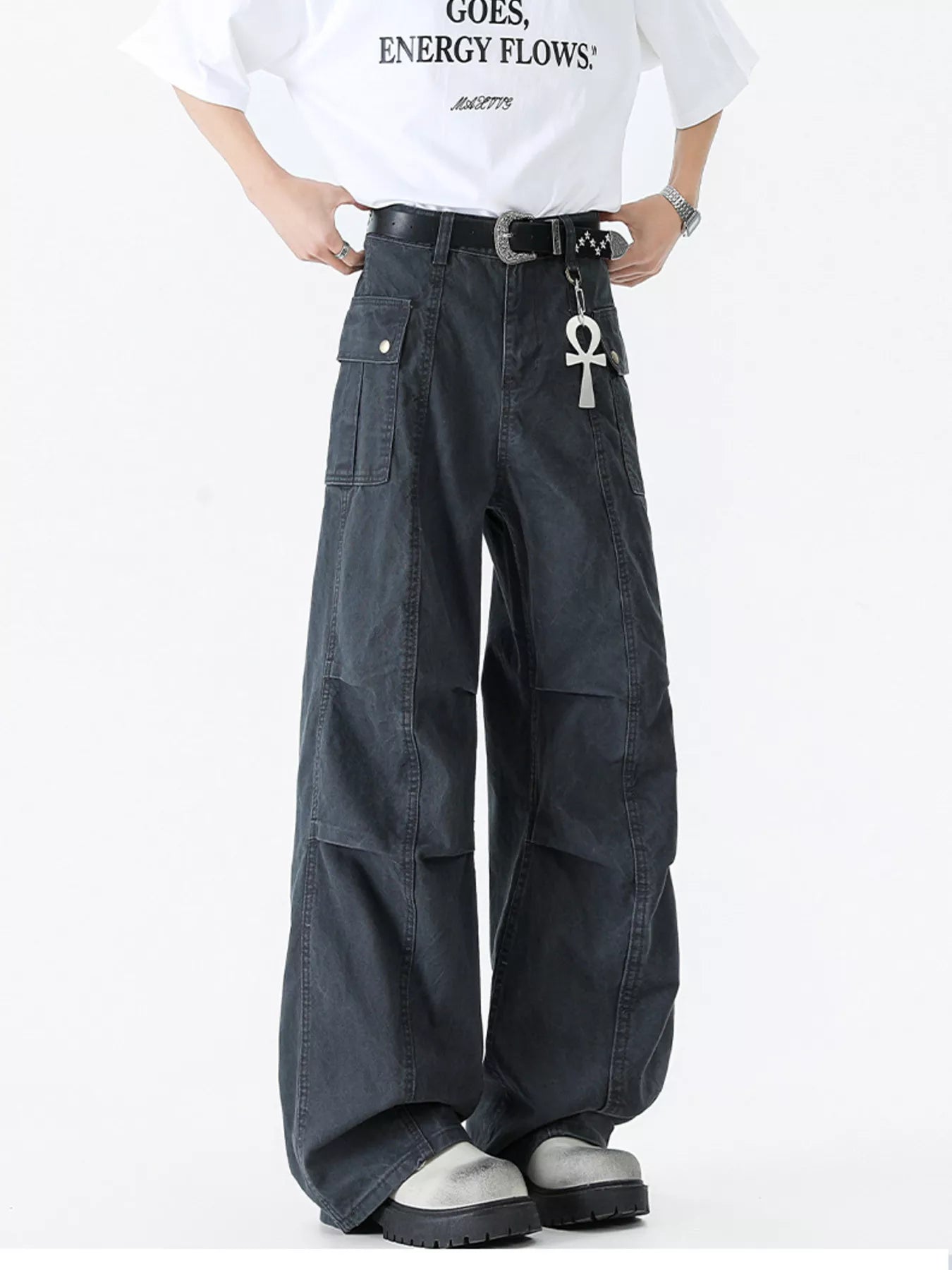 men's men's vintage wide leg cargo jeans - styled view