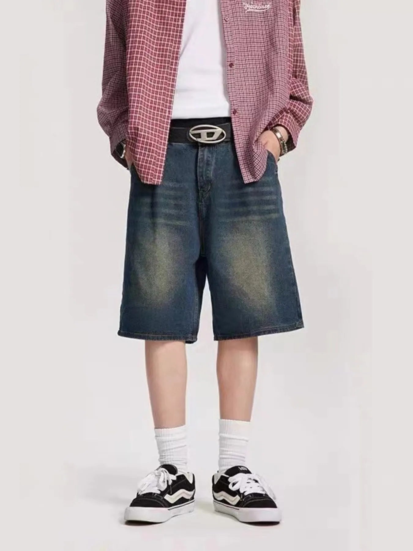 men's men's plus size vintage wash denim shorts - main product image
