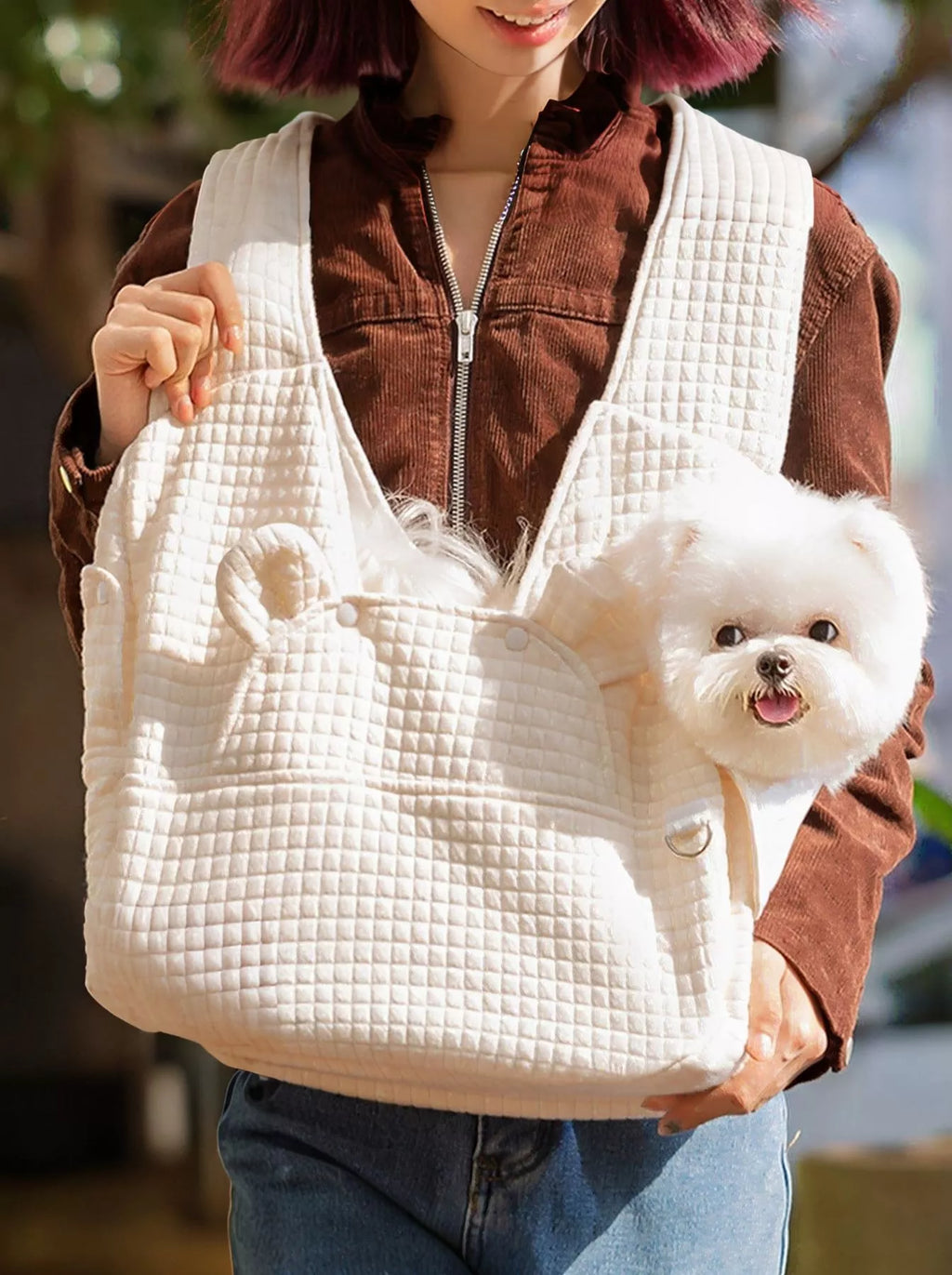 comfortable quilted pet carrier sling bag - front view
