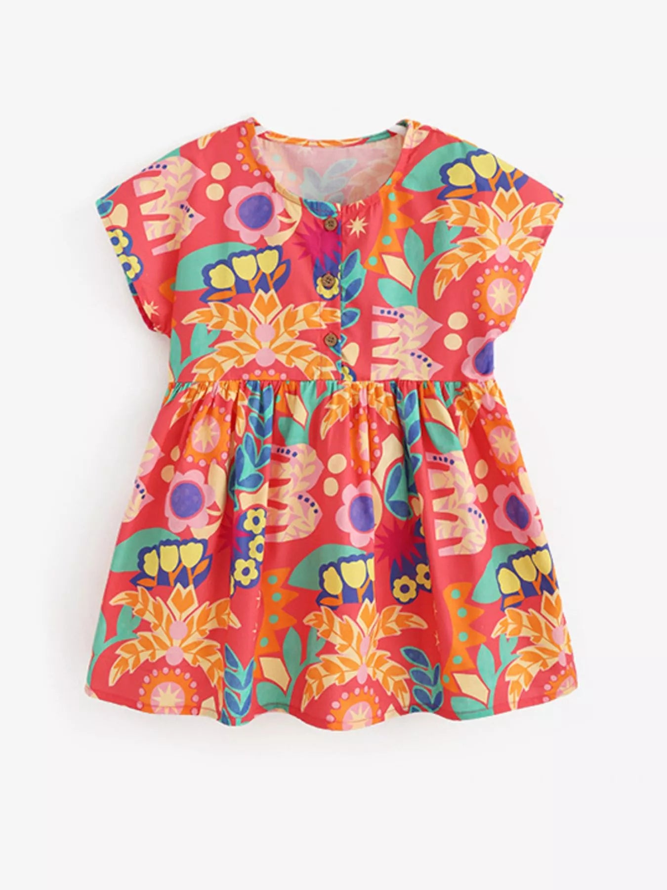 women's children's floral print button detail casual dress - alternate angle