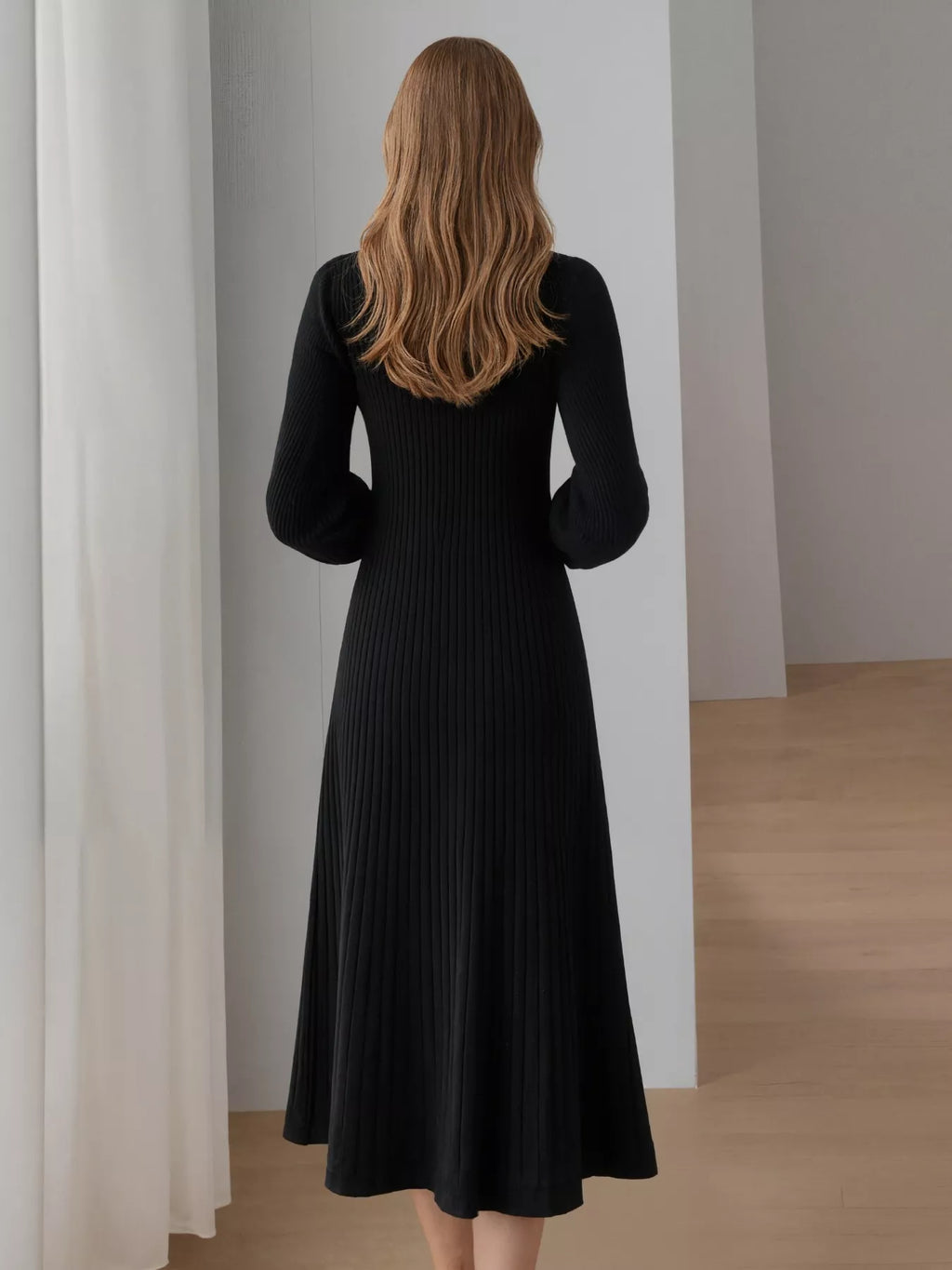 women's ribbed knit mock neck midi dress - product detail