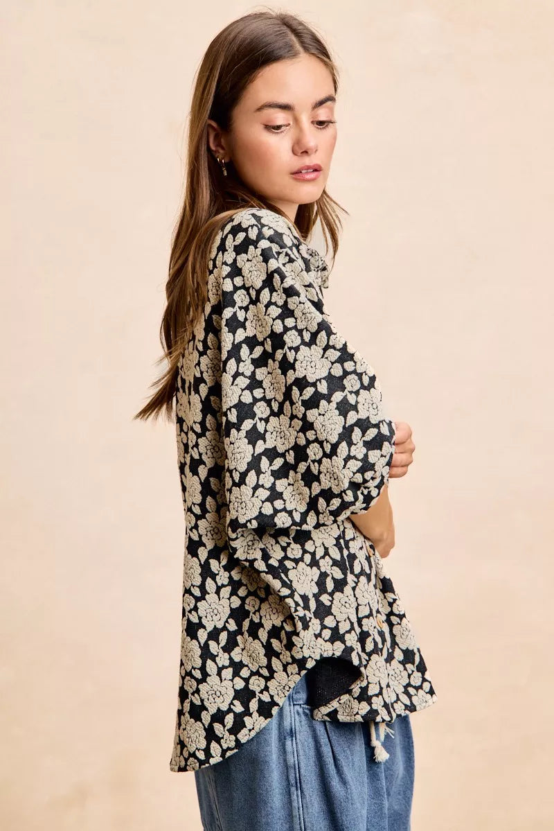 women's bibi floral jacquard short dolman sleeves shirt - extra view