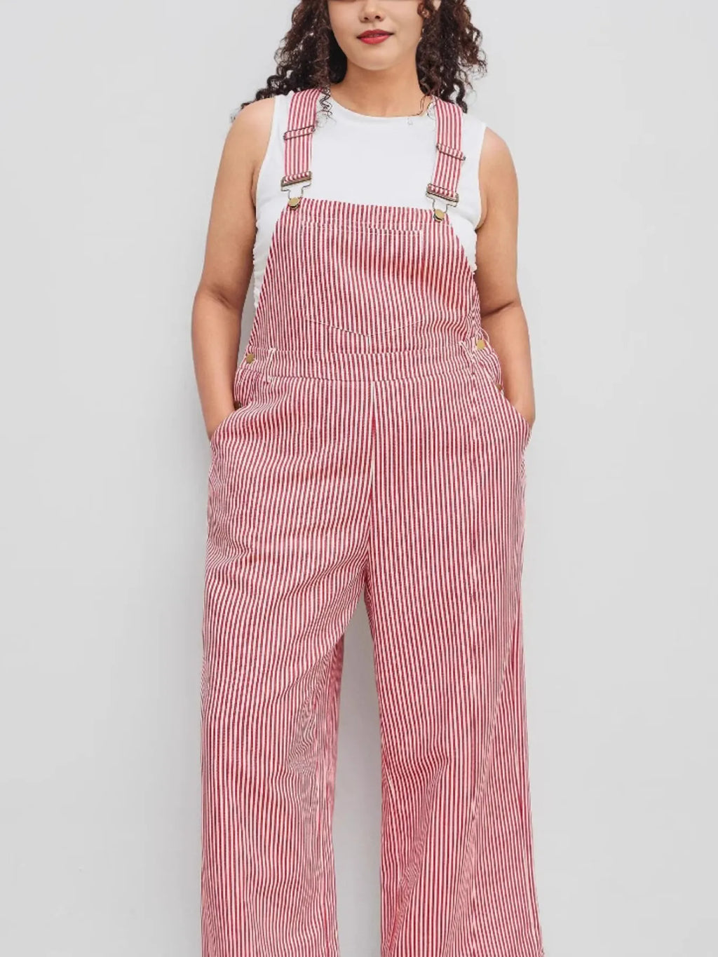 Striped Wide Leg Casual Overalls