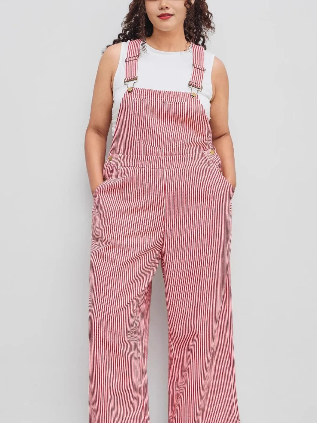 Striped Wide Leg Casual Overalls