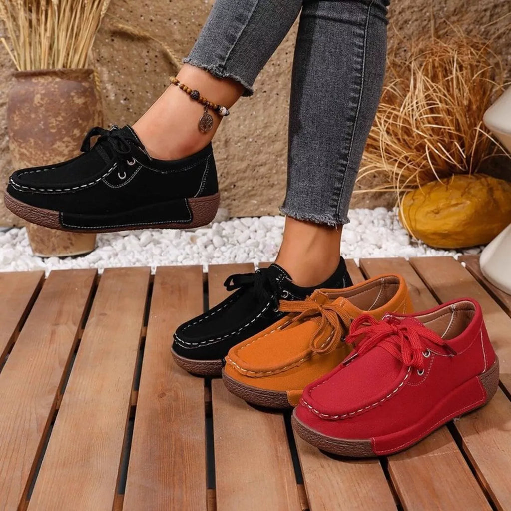 women's round toe lace up sneakers - product showcase