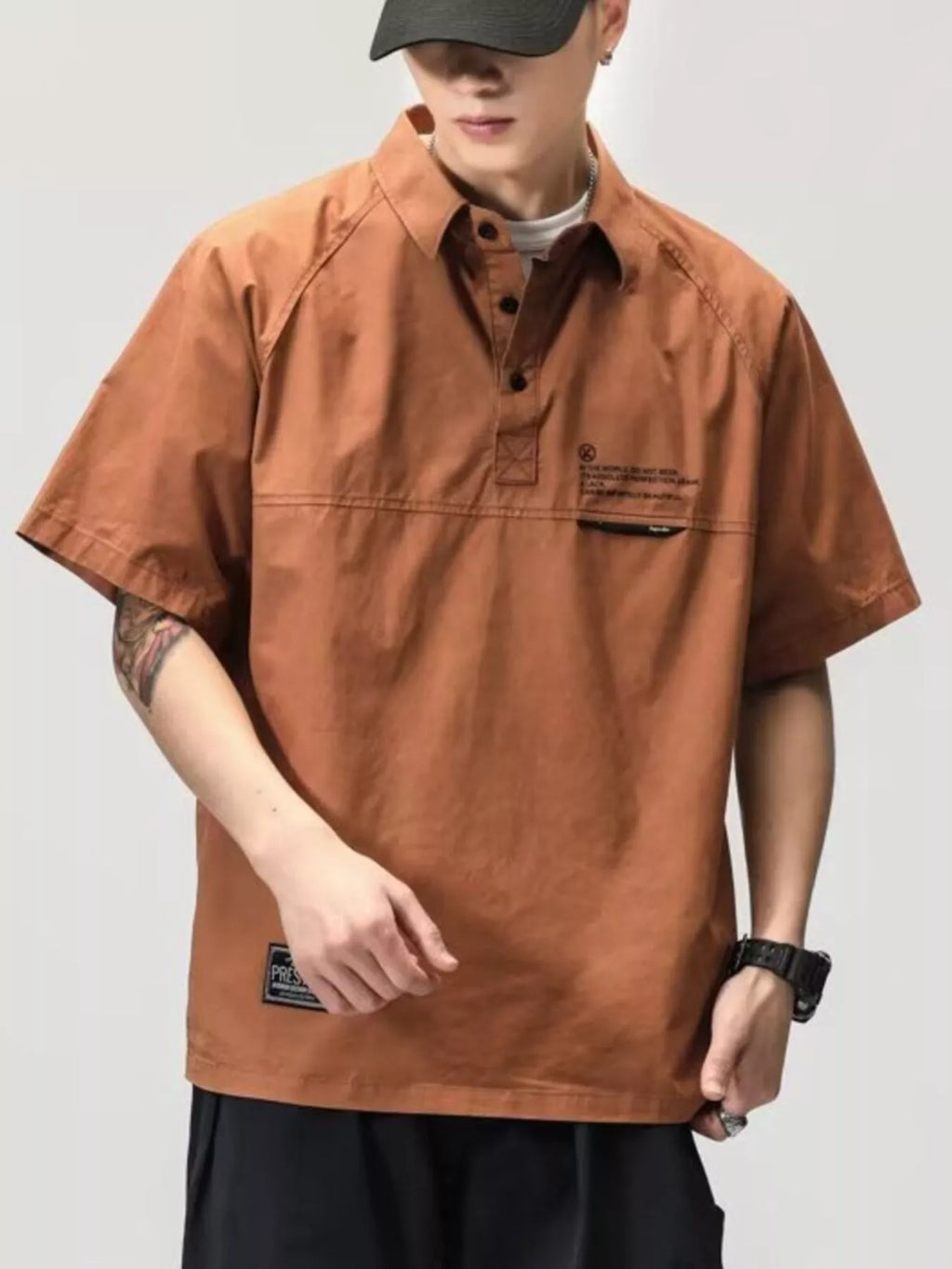 men's men's plus size button detail half sleeve polo - front view