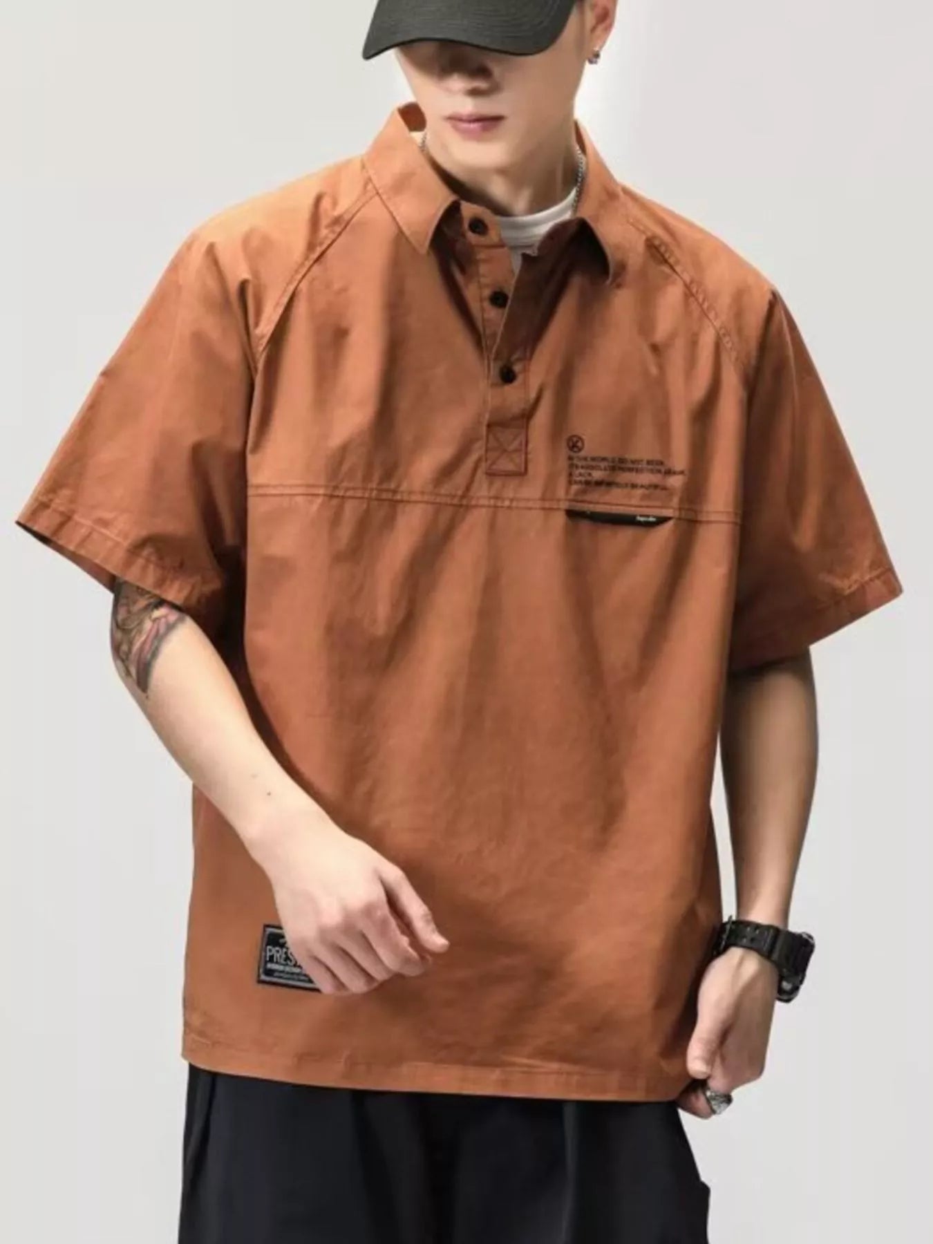 men's men's plus size button detail half sleeve polo - front view