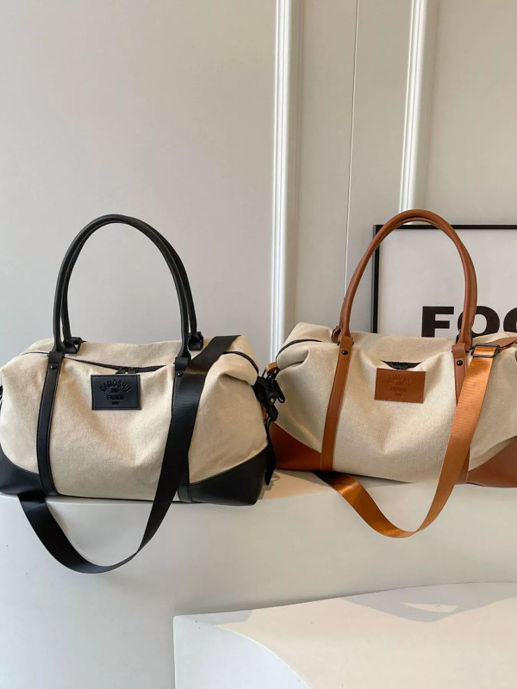 women's canvas leather trim travel  bag - product showcase