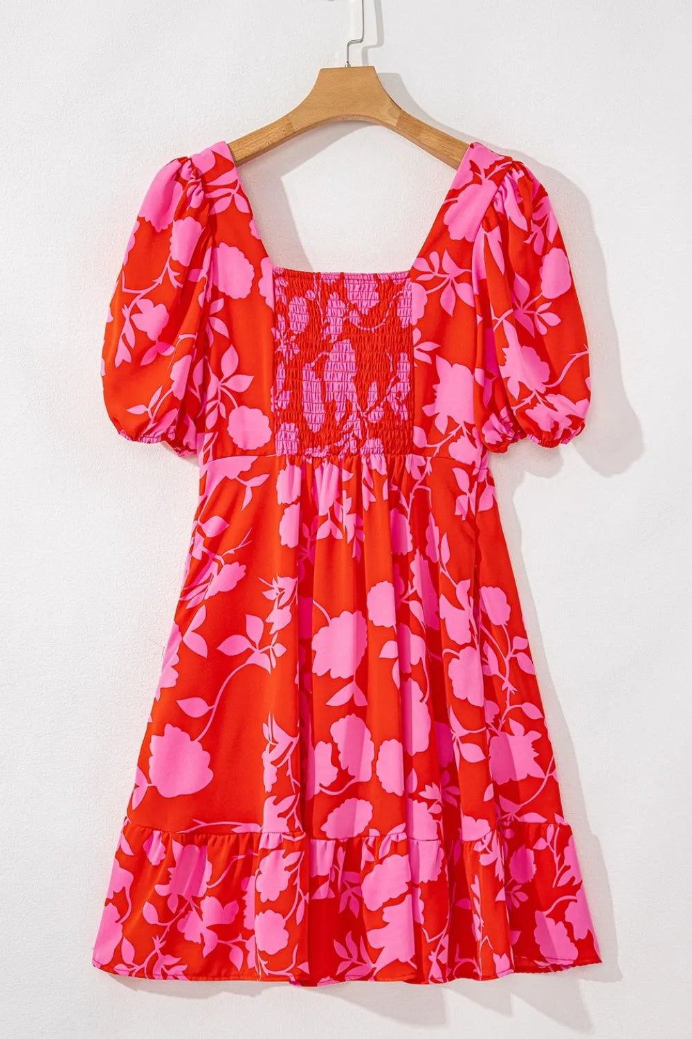 women's floral puff sleeve sweetheart neck ruffled mini dress - extra view