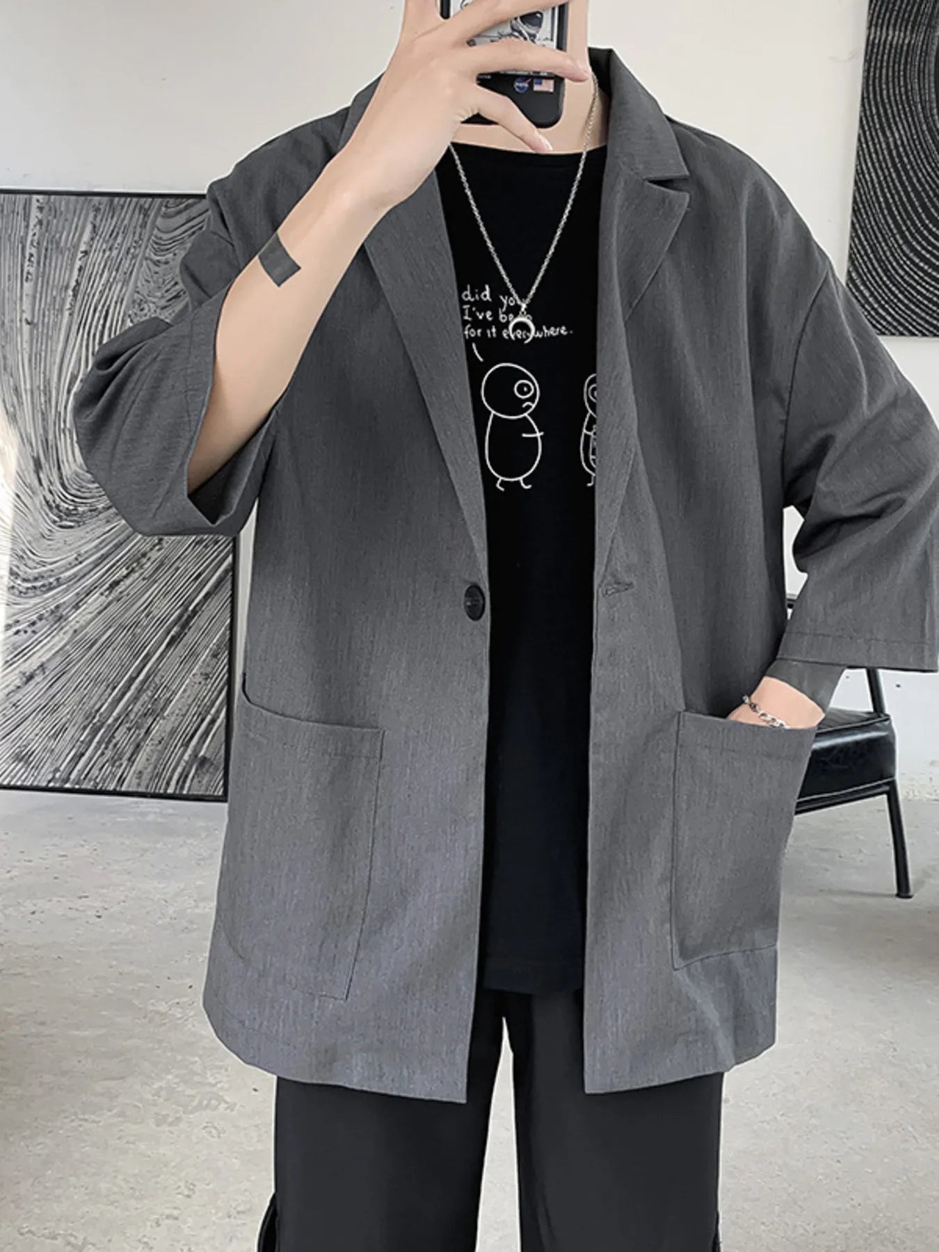 Men's One Button Long Sleeve Blazer