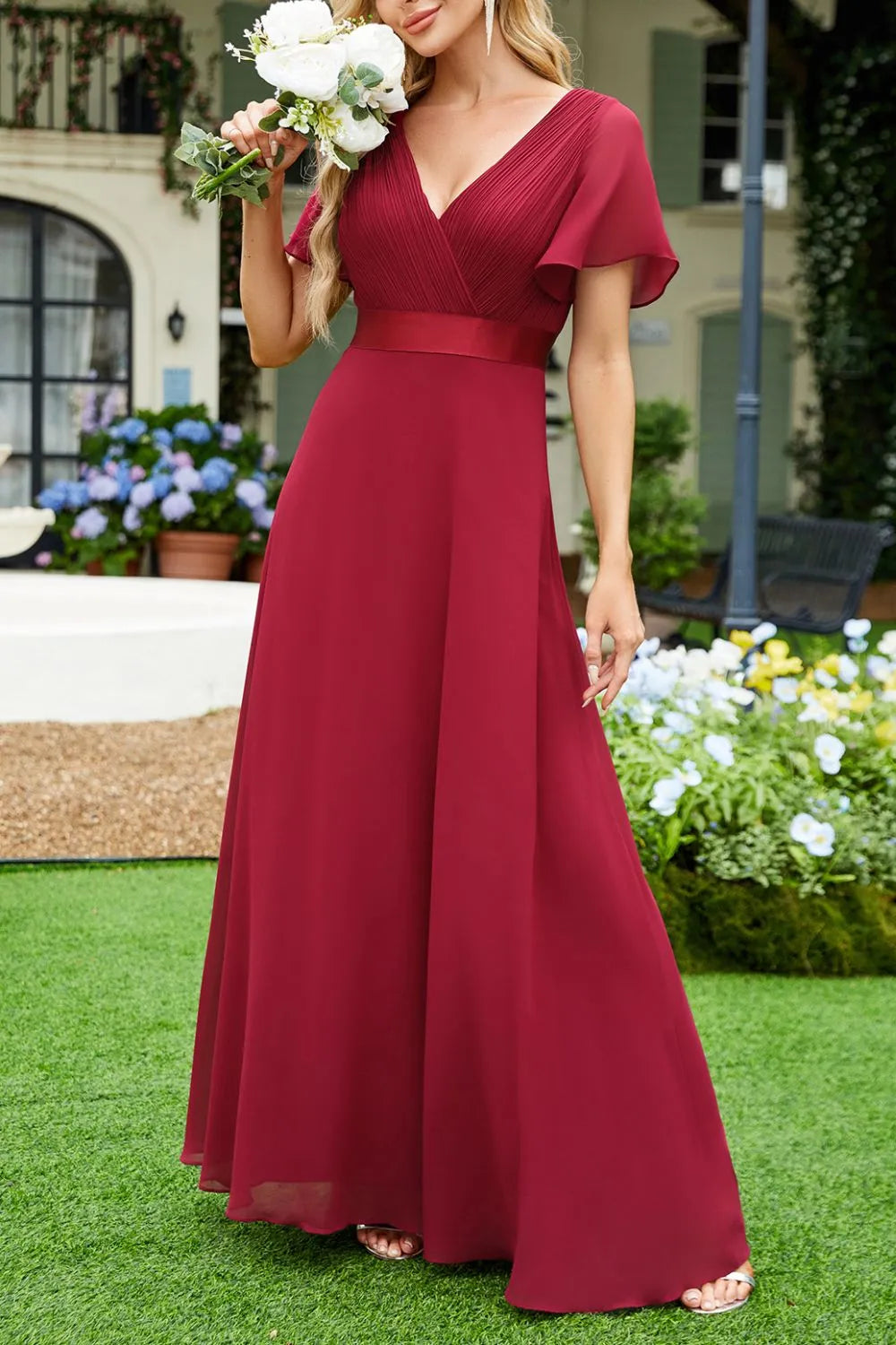 Surplice Flutter Sleeve Maxi Dress